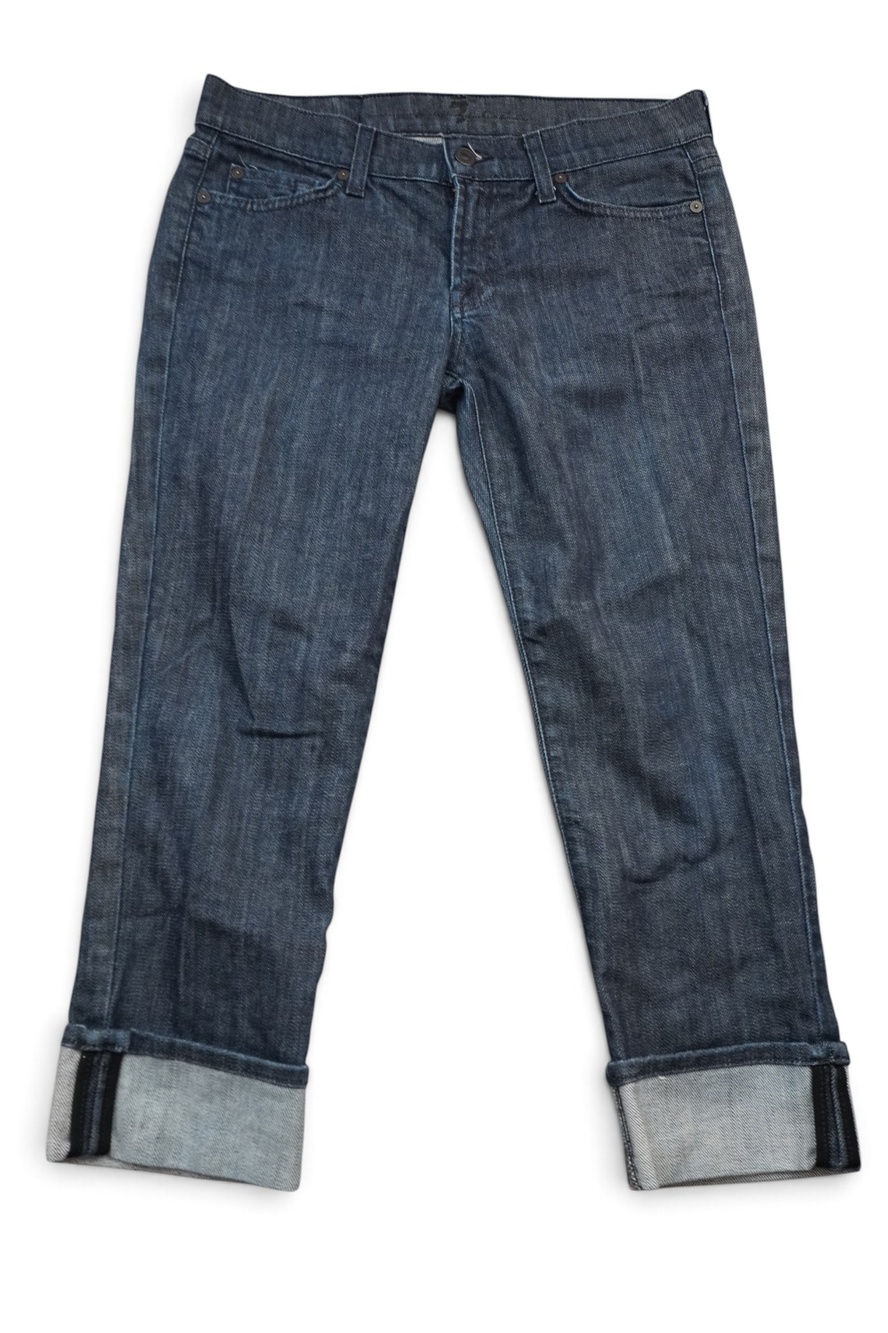 7 For All Mankind Cropped Jeans Size 28 Crystal Pocket Cuffed Dark Wash